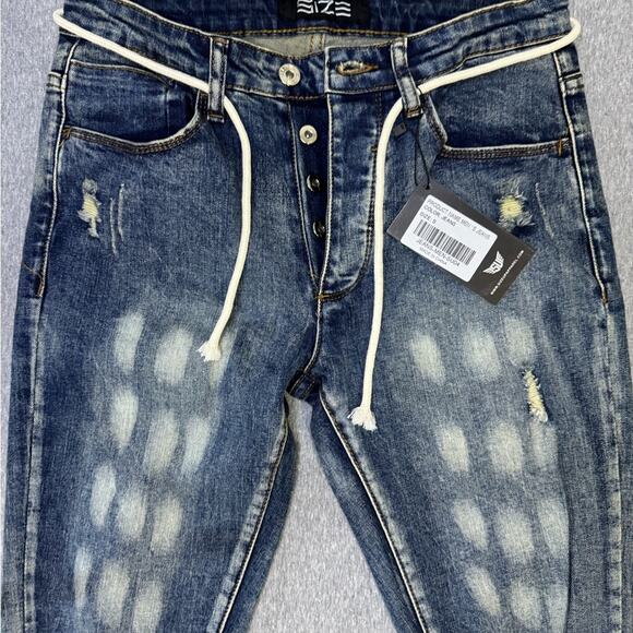 SIZE Up Apparel Men's BodyBuilder Fit Distressed Blue Jeans | Size S - Picture 3 of 9